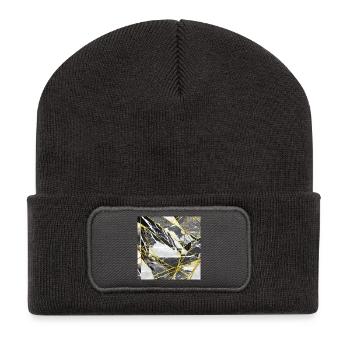 Marmor Schwarz Gold Geometrische Textur - Recycelte Patch Beanie - Dunkelgrau - Vorne