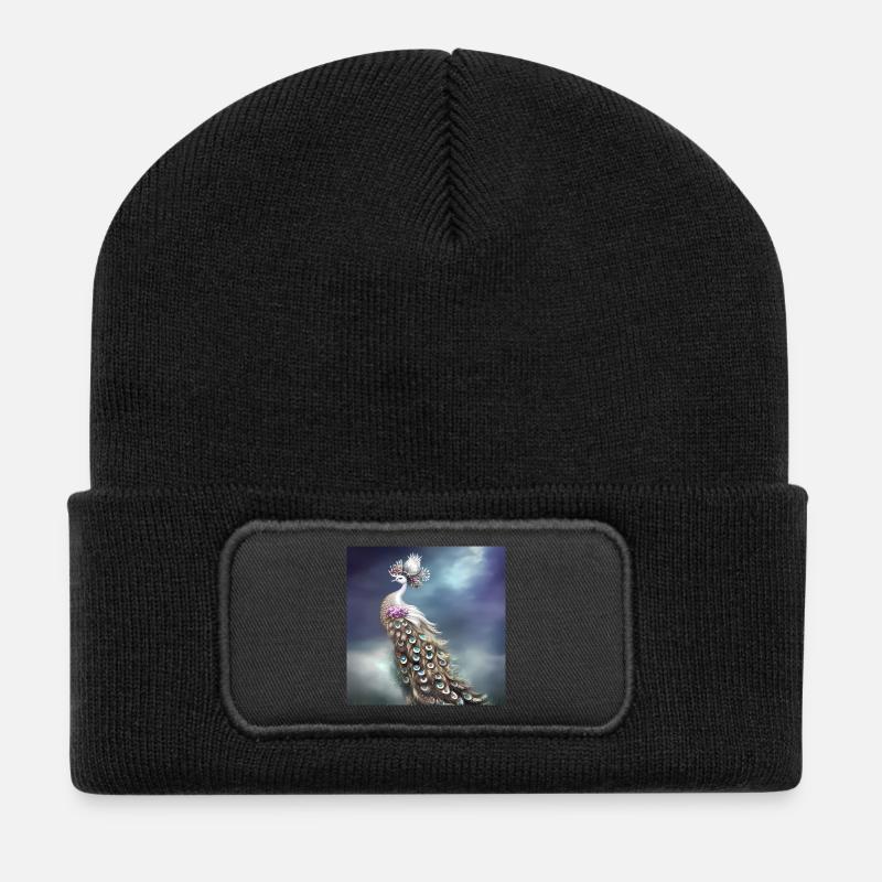 Wonderful elegant peacock - Recycled Patch Beanie - black
