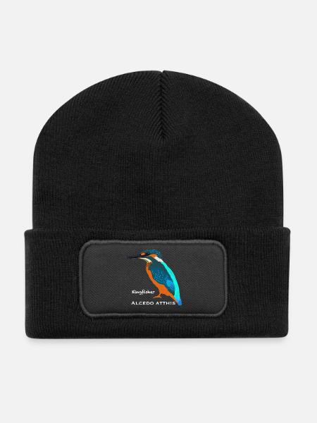 Eisvogel, wissenschaftliche /englische Bezeichnung - Recycelte Patch Beanie - Schwarz
