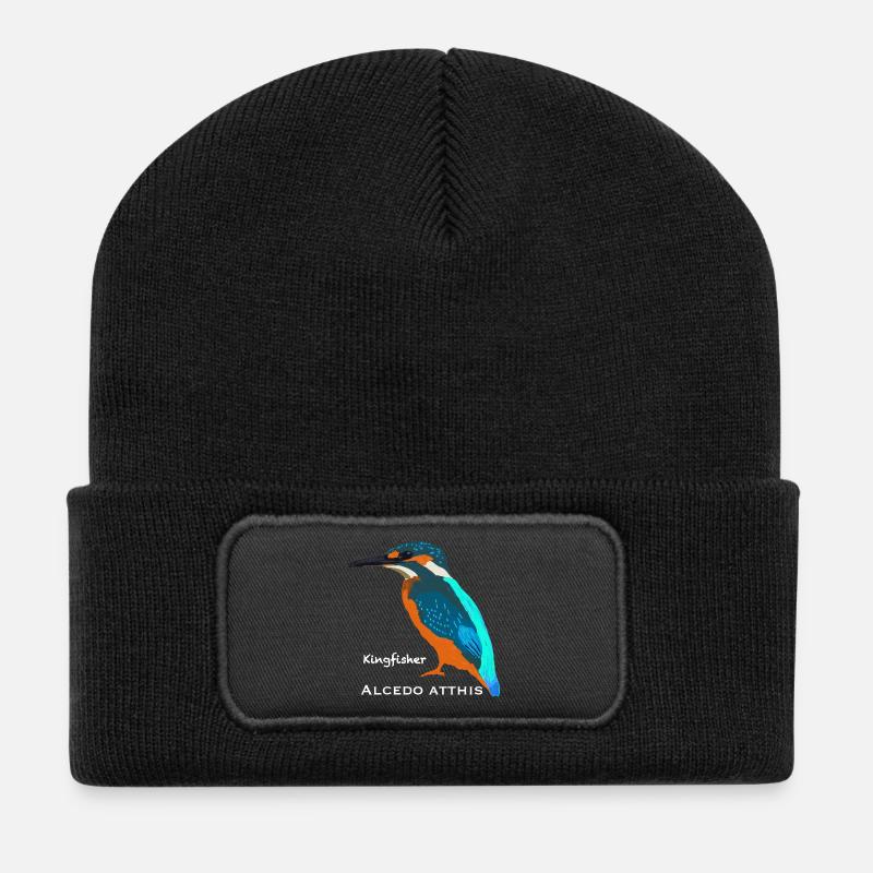 Eisvogel, wissenschaftliche /englische Bezeichnung - Recycelte Patch Beanie - Schwarz