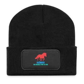 Pferdeliebe Islandpferde Statement Galopp Pony - Recycelte Patch Beanie - Schwarz - Vorne
