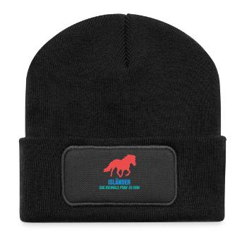 Pferde Pony Statement Islandpferde Pferdefan - Recycelte Patch Beanie - Schwarz - Vorne