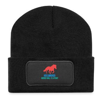 Islandpferde Pony Islandponys Galopp Statement - Recycelte Patch Beanie - Schwarz - Vorne