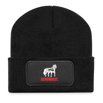 Cool Islandpferde Statement Spruch Isländer Pferde - Recycelte Patch Beanie - Schwarz - Vorne