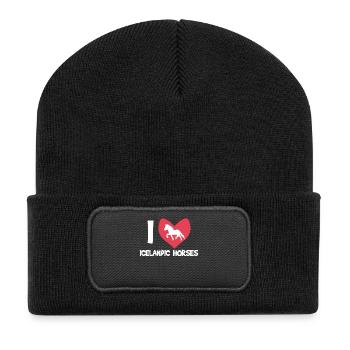 I Love Horses Icelandic Horses Statement Heart - Recycled Patch Beanie - black - Front