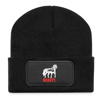 Islandpferde Pferde Spruch Pferdeliebe Pferdenarr - Recycelte Patch Beanie - Schwarz - Vorne