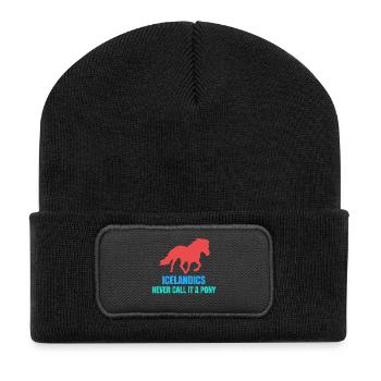 Islandpferde Pony Statement Isländer Pferdenarr - Recycelte Patch Beanie - Schwarz - Vorne