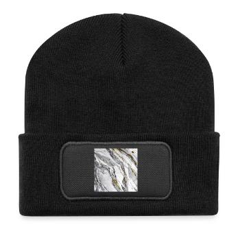 Marmor Naturstein Weiß Gold Textur - Recycelte Patch Beanie - Schwarz - Vorne