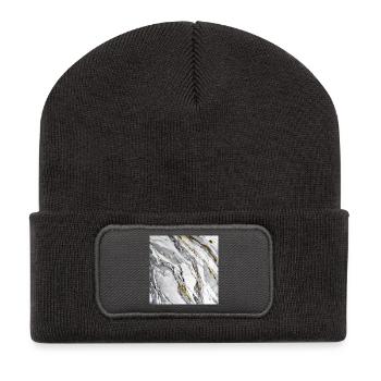 Marmor Naturstein Weiß Gold Textur - Recycelte Patch Beanie - Dunkelgrau - Vorne