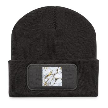 Marmor Weiß Gold Textur - Recycelte Patch Beanie - Dunkelgrau - Vorne
