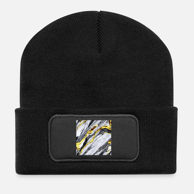 Marmorgold Struktur - Recycelte Patch Beanie - Schwarz