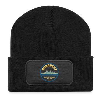 Budapest Skyline Emblem Heart of Europe - Recycelte Patch Beanie - Schwarz - Vorne