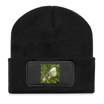 White butterfly on pink flower - Recycled Patch Beanie - black - Front