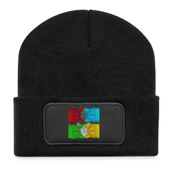 Colourful Cats (Pop Art) designed by HeiArts - Recycelte Patch Beanie - Schwarz - Vorne