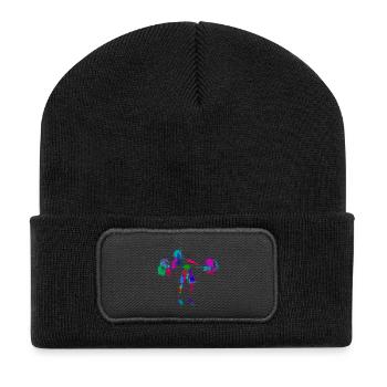 Snatch, Gewichtheber aus Farbklecksen - Recycelte Patch Beanie - Schwarz - Vorne