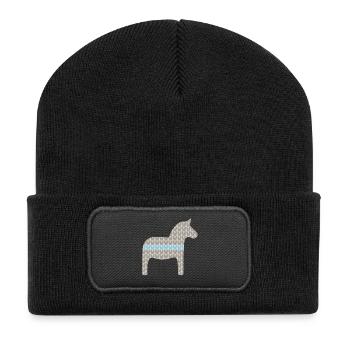 Dala cheval tricot motif Noël scandinave - Beanie recyclé à patch - noir - Devant