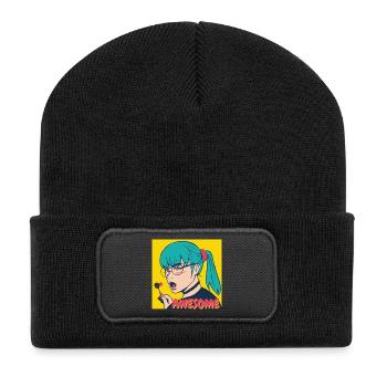 Teal Haar Pop-Art Heldin - Recycelte Patch Beanie - Schwarz - Vorne