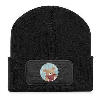 zuckersüßer goldiger Bär im Winter wenn es schneit - Recycelte Patch Beanie - Schwarz - Vorne