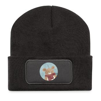 Ours doré sucré en hiver quand il neige - Beanie recyclé à patch - charbon - Devant