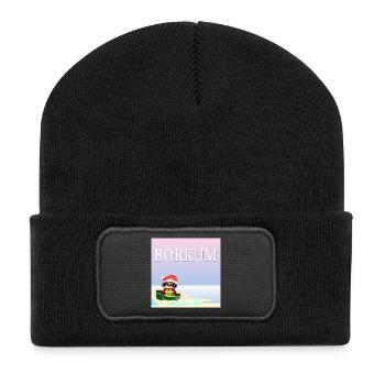 Weihnachten auf Borkum - Faultier Schlitten - Recycelte Patch Beanie - Schwarz - Vorne