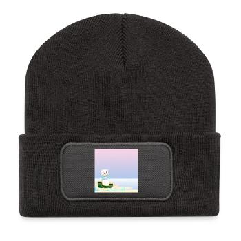 Winter Hintergrund - Eisbär am Meer - SCHLITTEN - Recycelte Patch Beanie - Dunkelgrau - Vorne