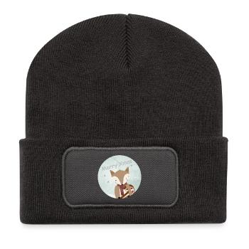goldiger Fuchs für Weihnachten mit Zuckerstange - Recycelte Patch Beanie - Dunkelgrau - Vorne