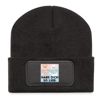 Habe Dich so lieb - Paare - Recycelte Patch Beanie - Dunkelgrau - Vorne