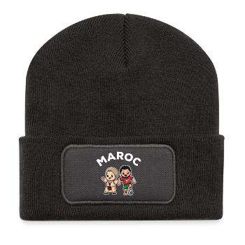 Marokkanischer Spieler mit seiner Mutter Gift Fußball Marokko - Recycelte Patch Beanie - Dunkelgrau - Vorne