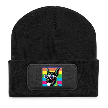 Psychedelic Pup Rainbow Glasses - Recycled Patch Beanie - black - Front