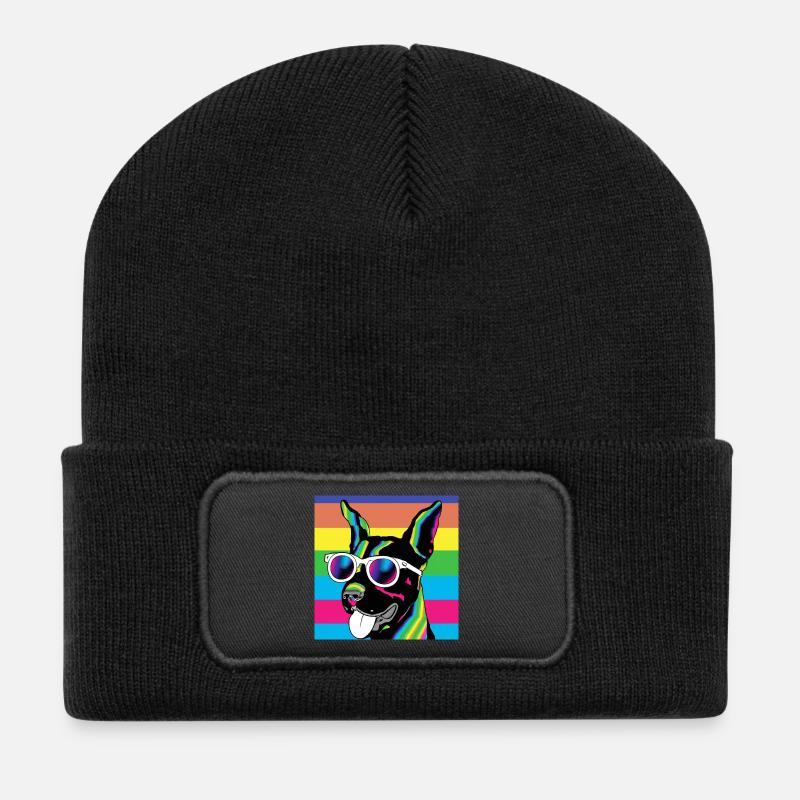 Lunettes arc-en-ciel psychédéliques pour chiots - Beanie recyclé à patch - noir