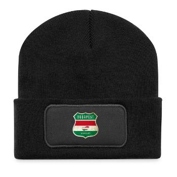 Budapest Ungarn Flaggen Wappen Design - Recycelte Patch Beanie - Schwarz - Vorne