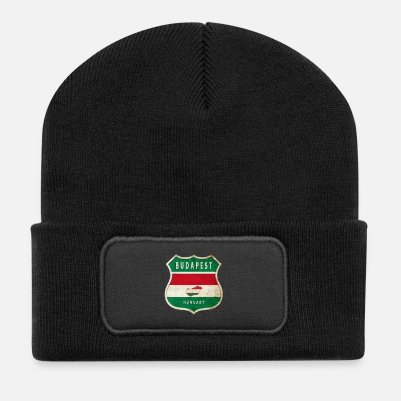 Budapest Ungarn Flaggen Wappen Design - Recycelte Patch Beanie - Schwarz