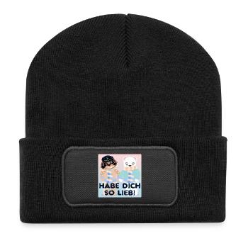Habe Dich so lieb - Kapitän Bären - Recycelte Patch Beanie - Schwarz - Vorne