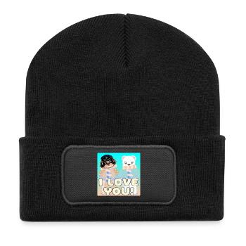 VALENTINSTAG ZITAT - SEGELPAAR - BÄR - Recycelte Patch Beanie - Schwarz - Vorne