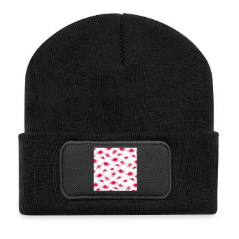 japanisches Blumenmuster, Spinnen lilien muster - Recycelte Patch Beanie - Schwarz - Vorne