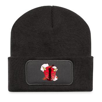 spinnen lilien, oni maske hälften - Recycelte Patch Beanie - Dunkelgrau - Vorne