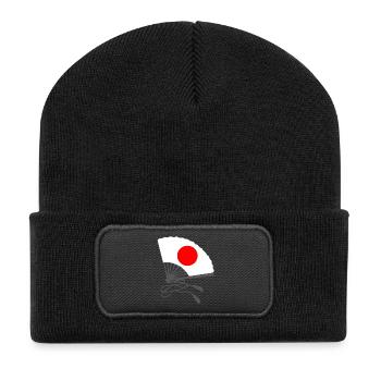 japanflaggen muster, japanischer fächer - Recycelte Patch Beanie - Schwarz - Vorne