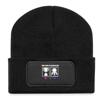 Schwangerschaft Schwanger Familie Eltern Statement - Recycelte Patch Beanie - Schwarz - Vorne
