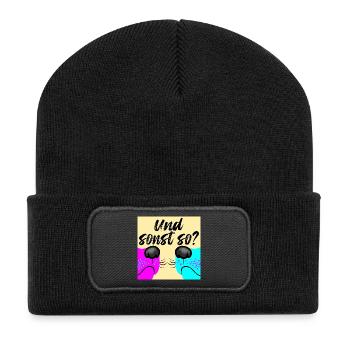 Hunde Gassi Gespräche - Hundewelpen lustig - Recycelte Patch Beanie - Schwarz - Vorne
