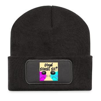 Hunde Gassi Gespräche - Hundewelpen lustig - Recycelte Patch Beanie - Dunkelgrau - Vorne