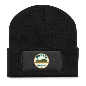 Kolkata Skyline Abzeichen - Recycelte Patch Beanie - Schwarz - Vorne