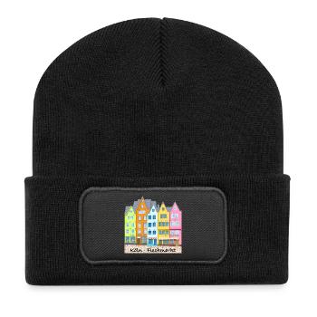 Cologne, Fish Market, Stapelhäuschen, Germany - Recycled Patch Beanie - black - Front