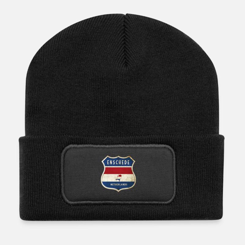 Enschede Niederlande Wappen Design - Recycelte Patch Beanie - Schwarz