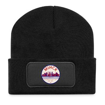 Minsk Skyline Emblem Koordinaten - Recycelte Patch Beanie - Schwarz - Vorne