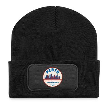Perth Skyline Retro AU - Recycelte Patch Beanie - Schwarz - Vorne