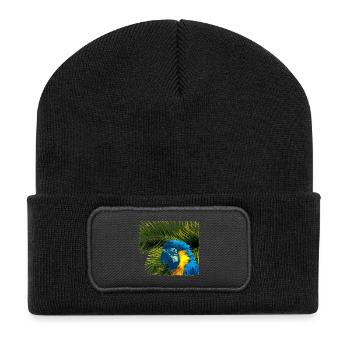 tolle papageien tees, Palmenblätter gelbbrust Ara - Recycelte Patch Beanie - Schwarz - Vorne