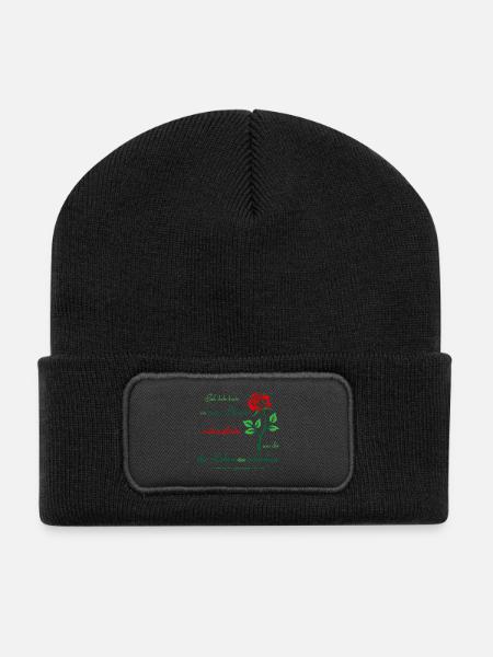 Elegante Rose mit Zitat - Recycelte Patch Beanie - Schwarz