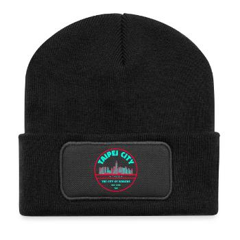 Taipei Skyline Emblem mit Azaleen-Motiv - Recycelte Patch Beanie - Schwarz - Vorne