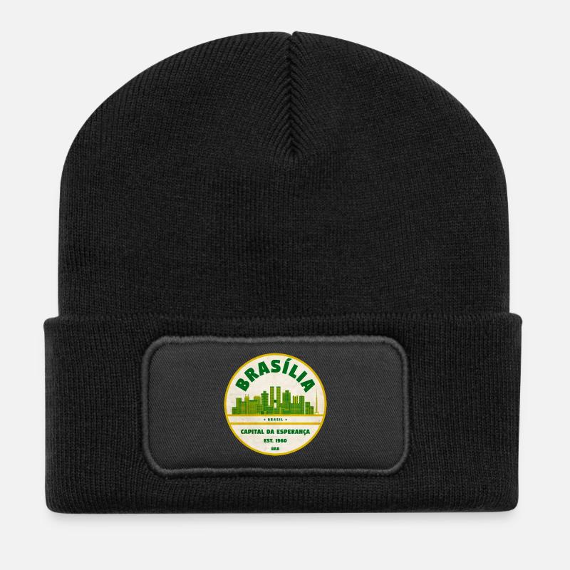 Brasília Skyline Retro Emblem - Recycelte Patch Beanie - Schwarz