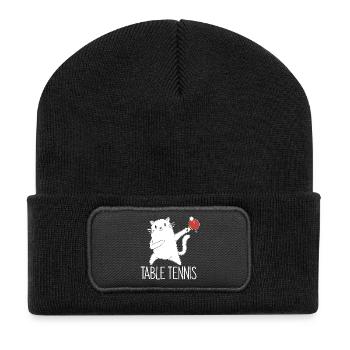 Table Tennis Katze Pingpong Outfit Cat Tischtennis - Beanie recyclé à patch - noir - Devant